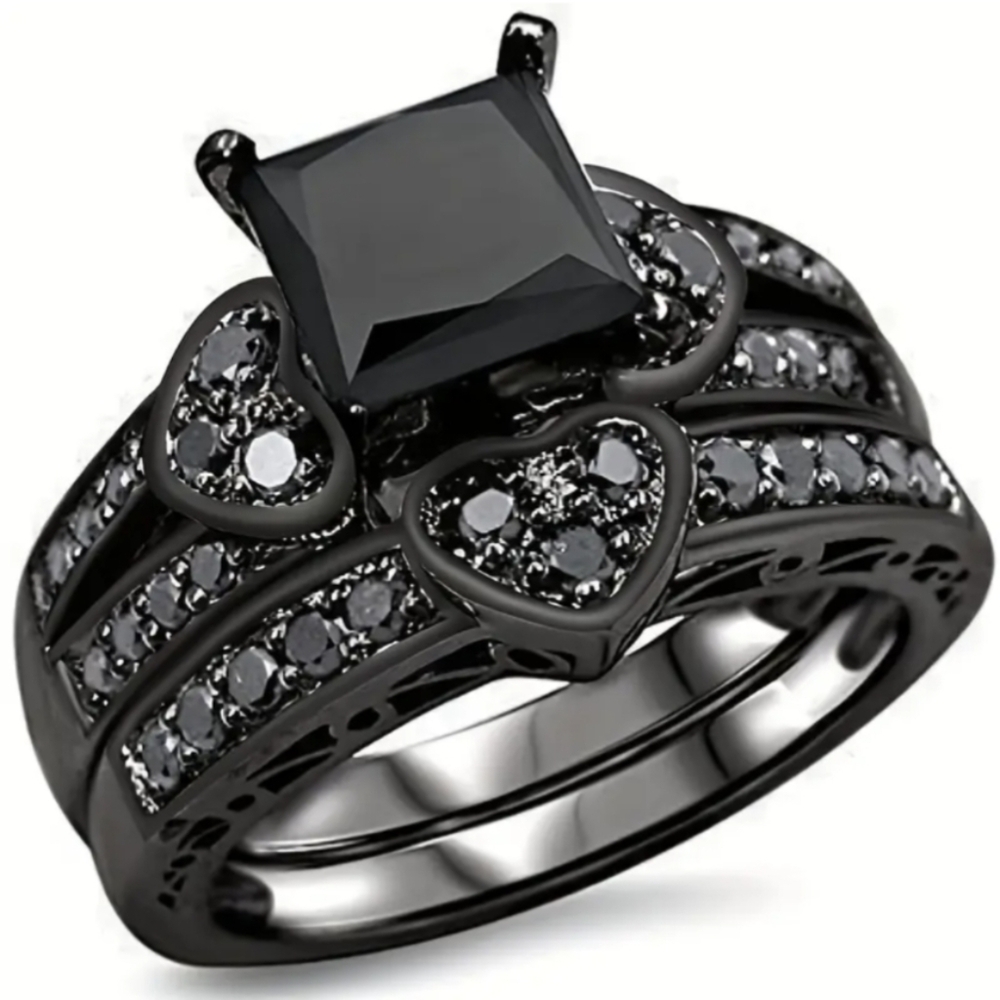 New 🖤Black Sapphire Wedding Ring Set  Sz 6